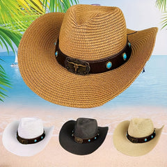 Cattle Head Decor Straw Hat Sunshade for Travel Seaside Unisex