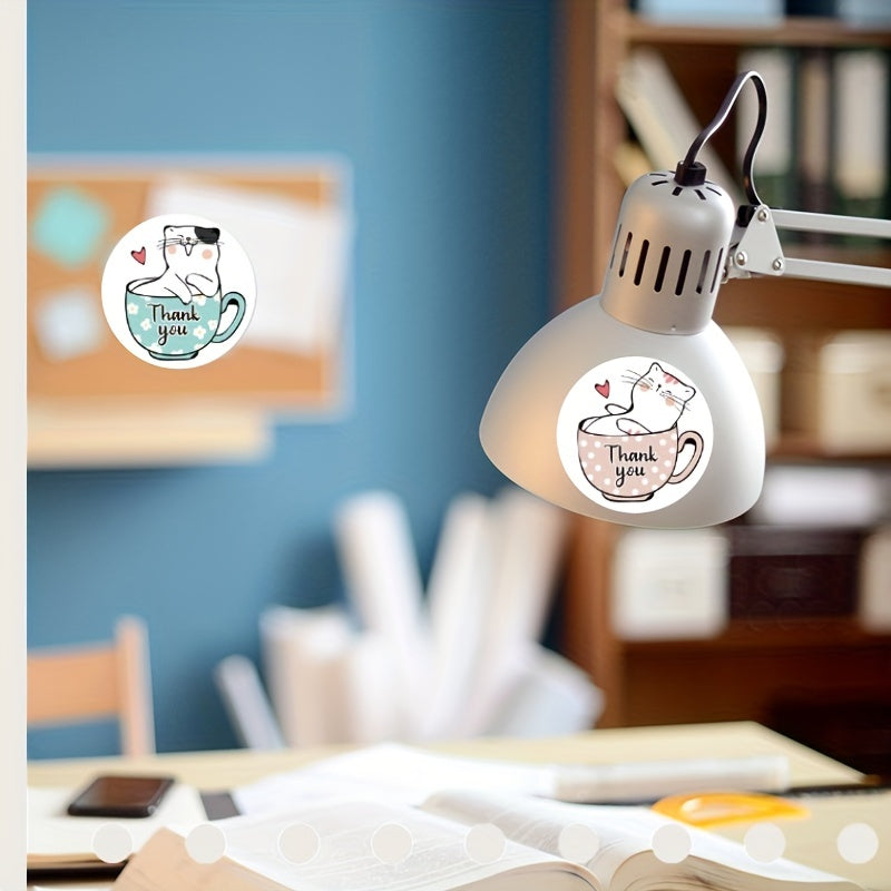 160pcs Coffee Cup Cat Thank You Stickers Office Stationery Gift Label Sealing