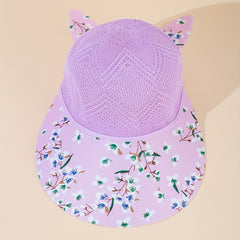 Flower Print Sun Hat Hollow Knitted Lace Up Visor Hat
