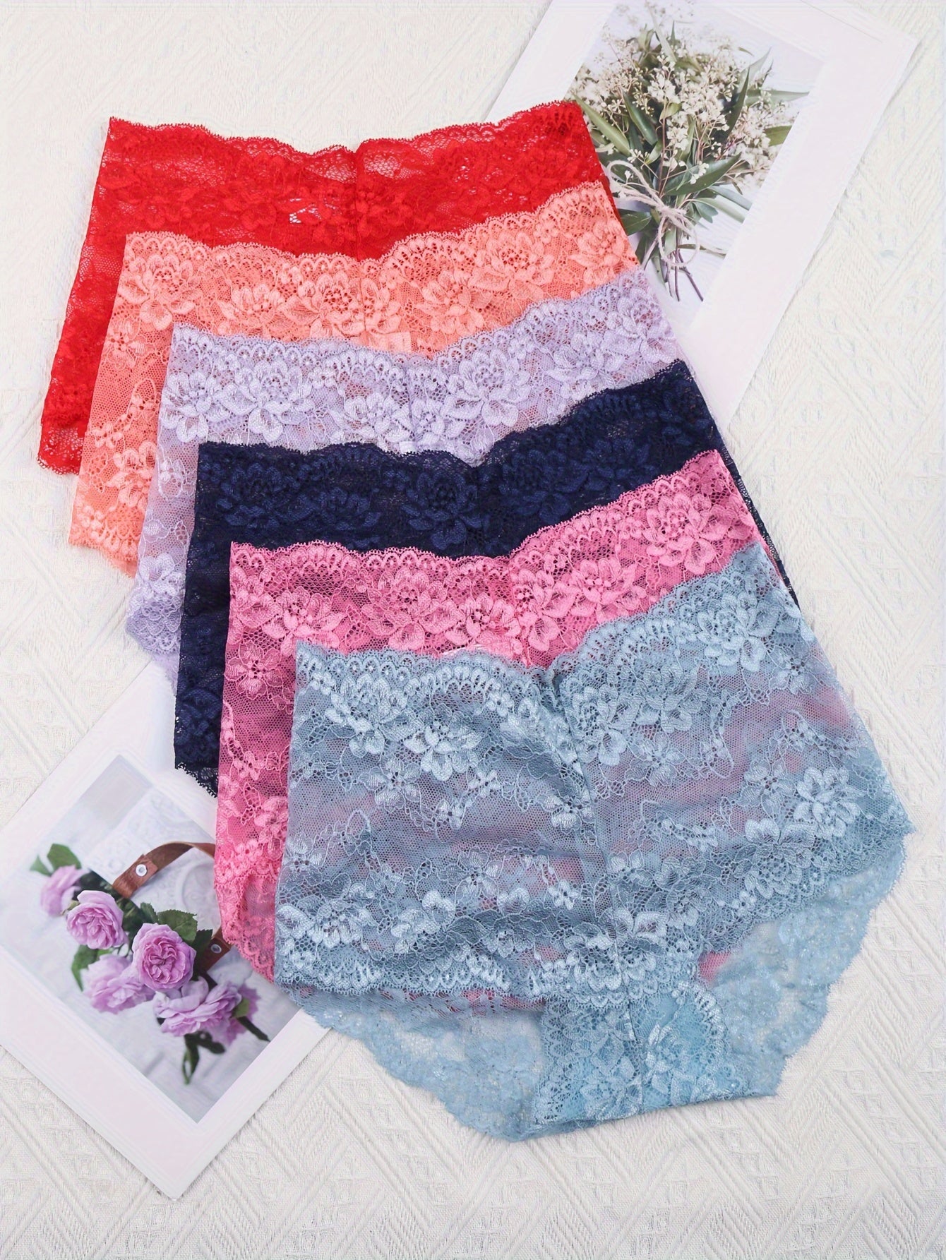 6pcs Floral Lace Briefs Women's Lingerie & Underwear