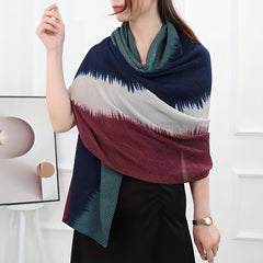 Striped Crinkle Vintage Scarf Gradient Block Shawl Women Windproof Head Wrap