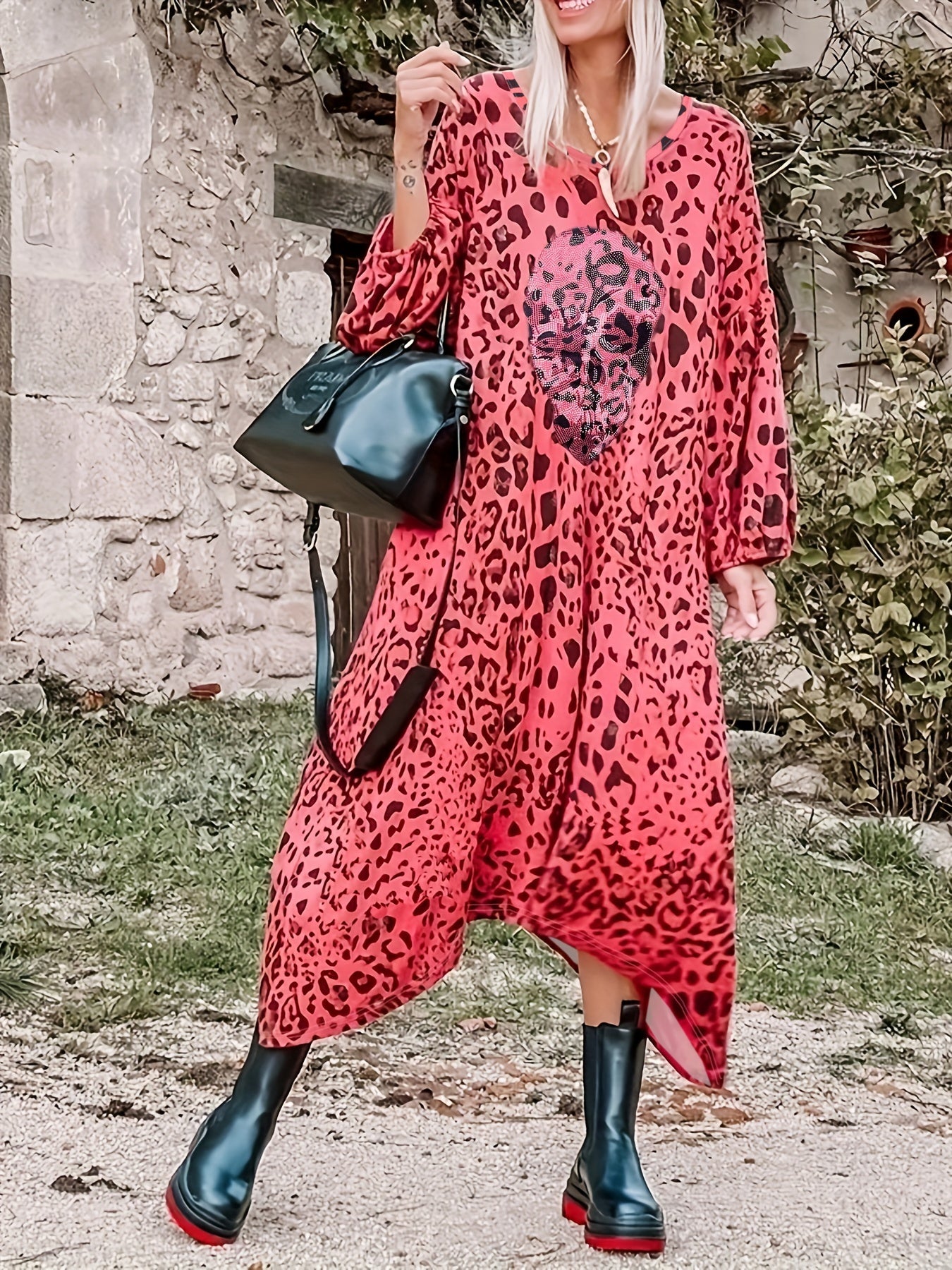  Leopard & Skull Print Maxi Dress
