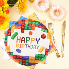 Colorful Block Party Tableware Set - 20pcs Plates & Napkins for Colorful Theme
