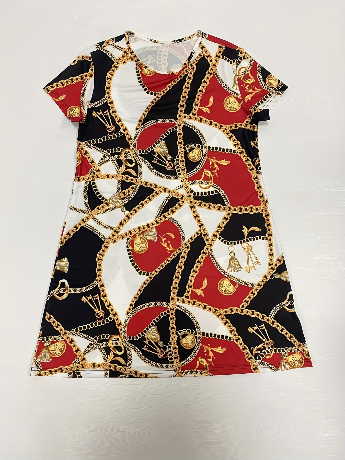 Chain Print Nightdress Short Sleeve Sleep Dress Women's Sleepwear
