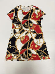 Chain Print Nightdress Short Sleeve Sleep Dress Women's Sleepwear