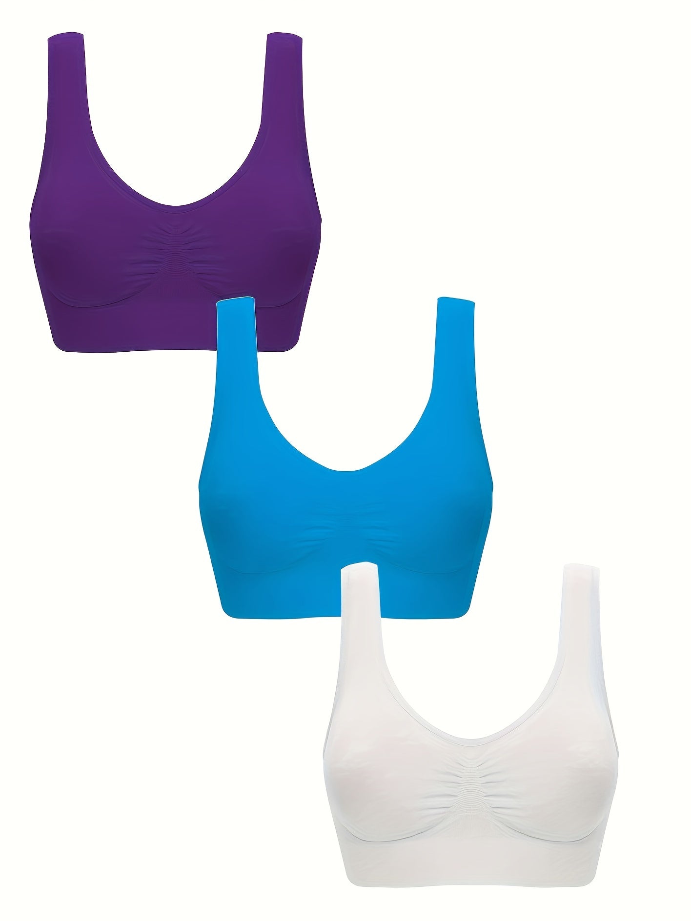3-Pack Wireless Sports Bras - Comfy & Breathable Tank Bra