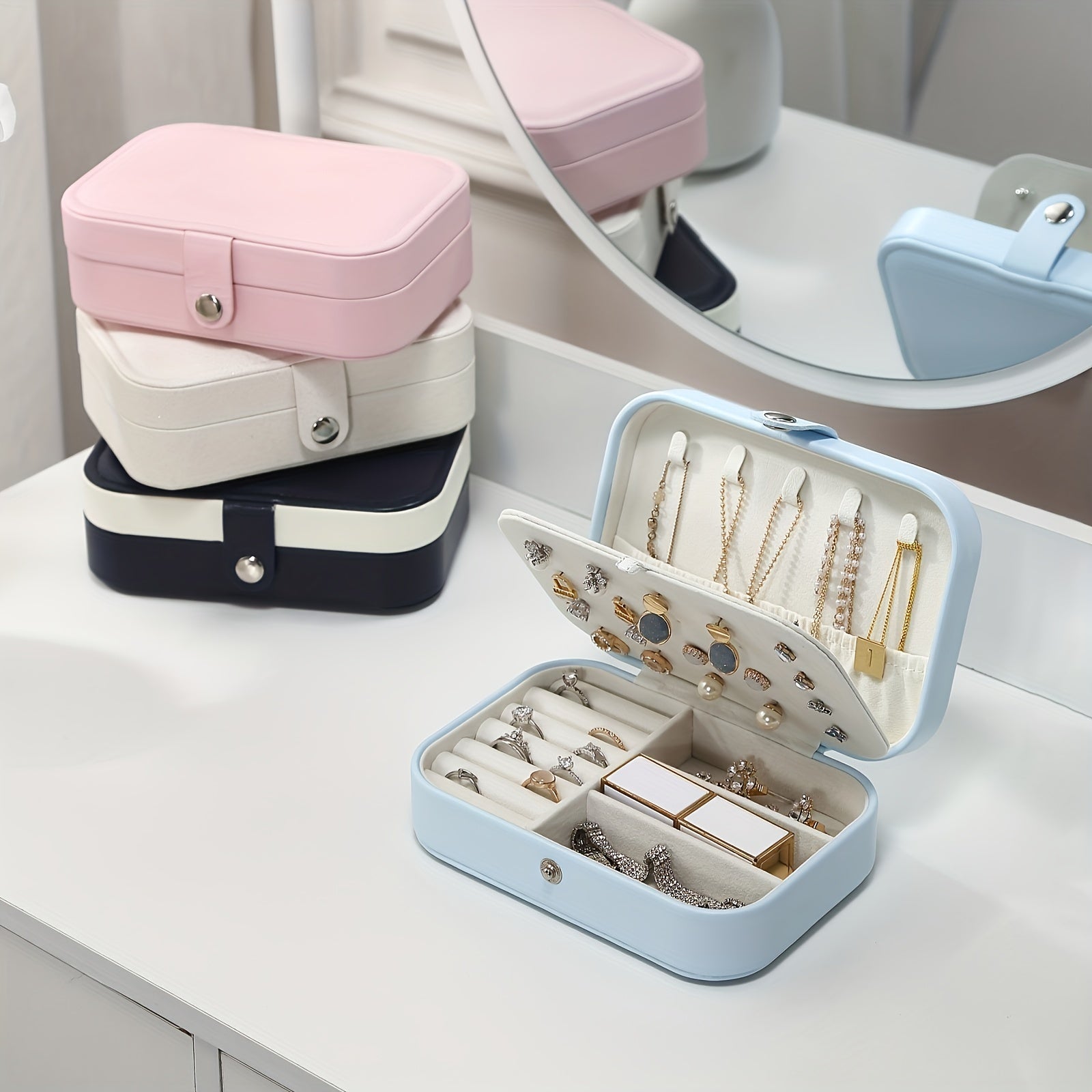 PU Double Layer Ornament Box Lipstick Ring Necklace Storage Box