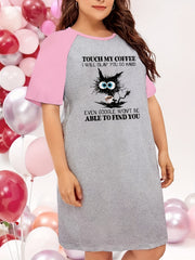  Cat Print Short Sleeve Tee Sleep Dress