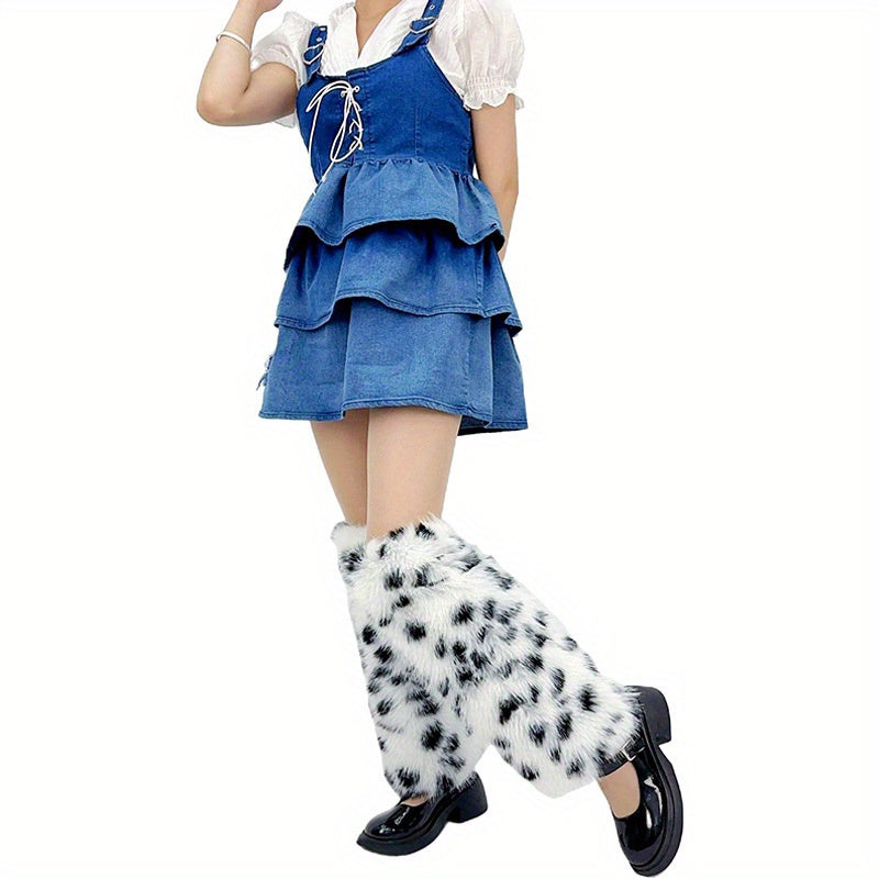 Leopard Fuzzy Leg Warmers Knee High Socks Women's Stockings
