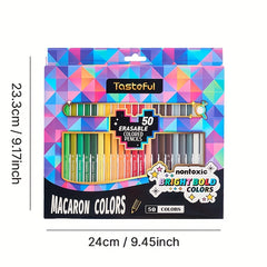 50pcs Erasable Colored Pencils Set Macaron Colors with Erasers, 3.0mm Thick