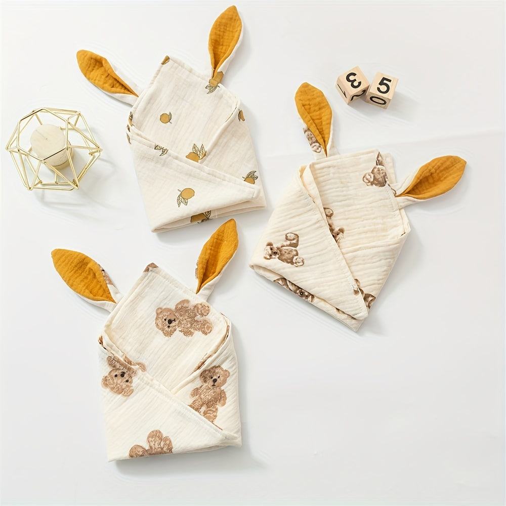 2pcs Baby Rabbit Ear Cotton Towel Newborn Burp Cloth Set 6-12 Months