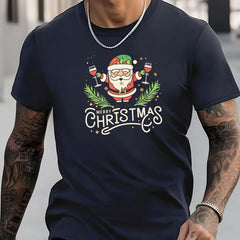 Christmas Santa Print Men's Graphic Crew Neck Tshirt