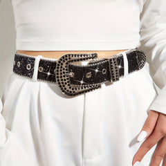 Sparkly Rhinestone Buckle PU Belt for Women