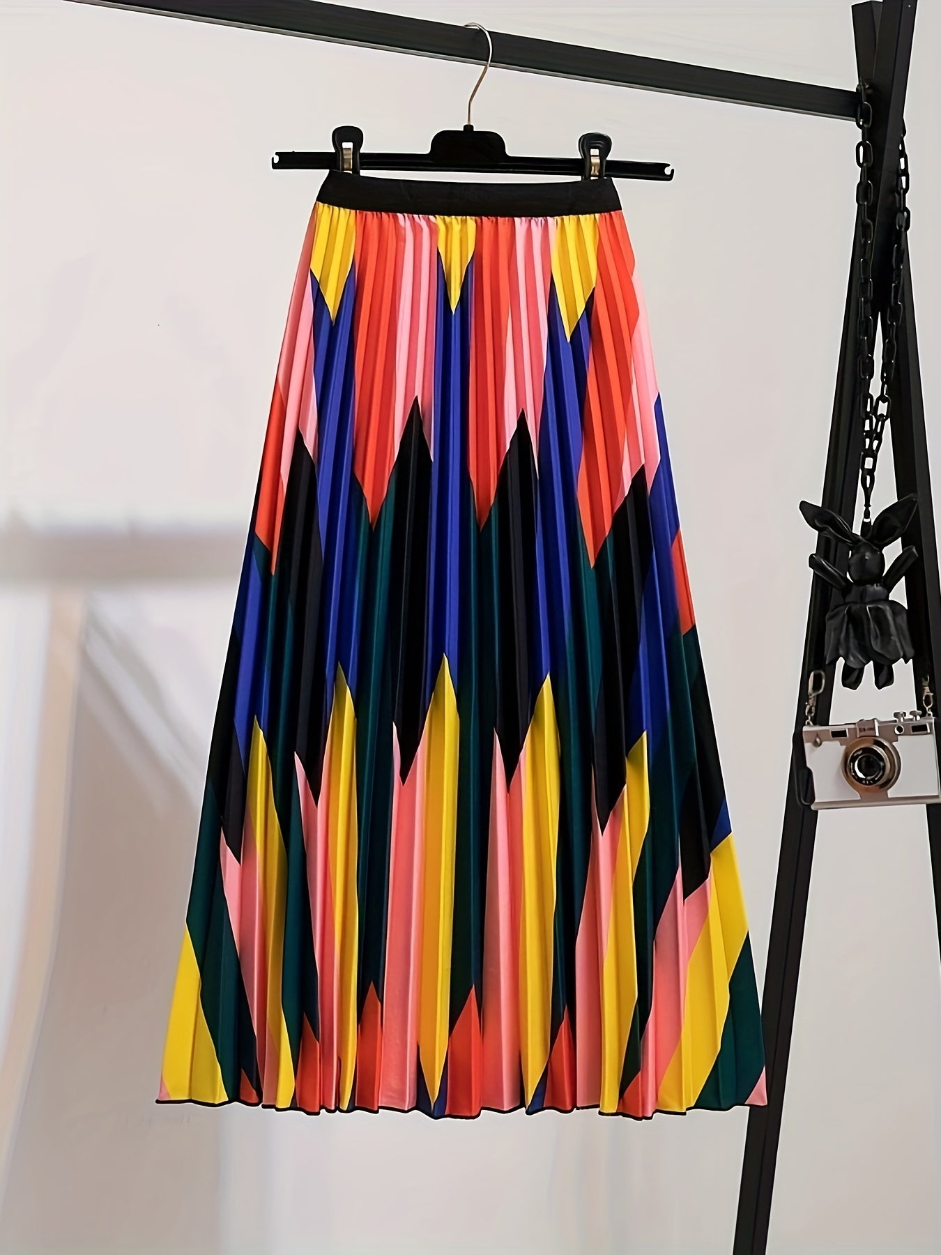 Chevron Print Elastic Waist Maxi Skirt