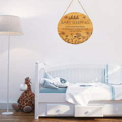 Funny Baby Sleeping Sign - Do Not Knock or Ring Bell - Wooden Door Hanger