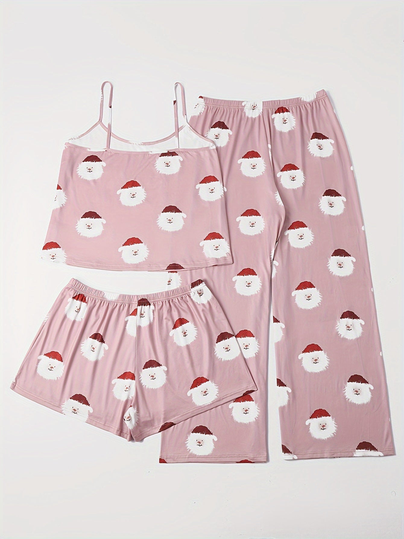  Santa Claus Print Pajama Set with Cami Top & Shorts & Pants
