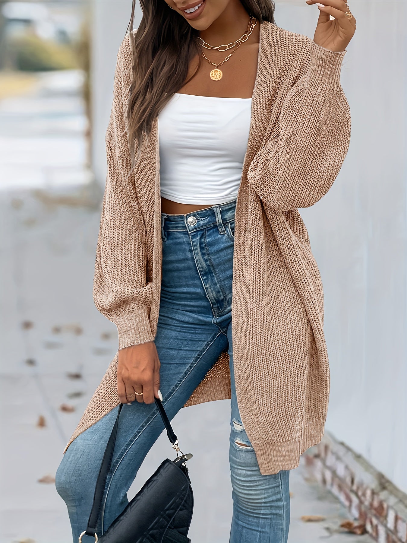 Vintage Open Front Cardigan Long Sleeve Sweater