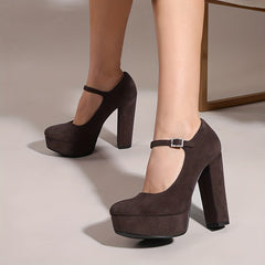 Women's Platform Dress Pumps Buckle Strap Block Heels