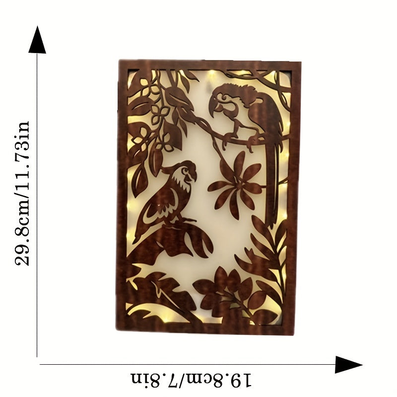 LED Lights Wooden Wall Hanging Flower And Bird Series Decor