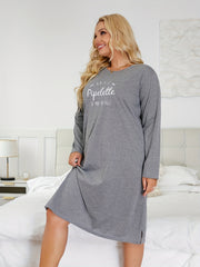  Casual Nightdress Women's Plus Letter Print Long Sleeve