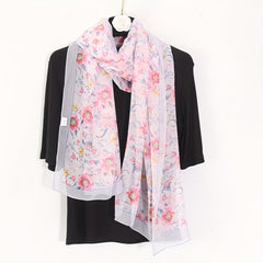 Floral Printed Scarf Lightweight Silk Shawl Sheer Scarf