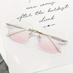 Glitter Rimless Sunglasses Women Tinted UV400 Sun Shades With Case