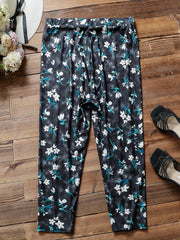  Floral Print Stretch Elastic Pants