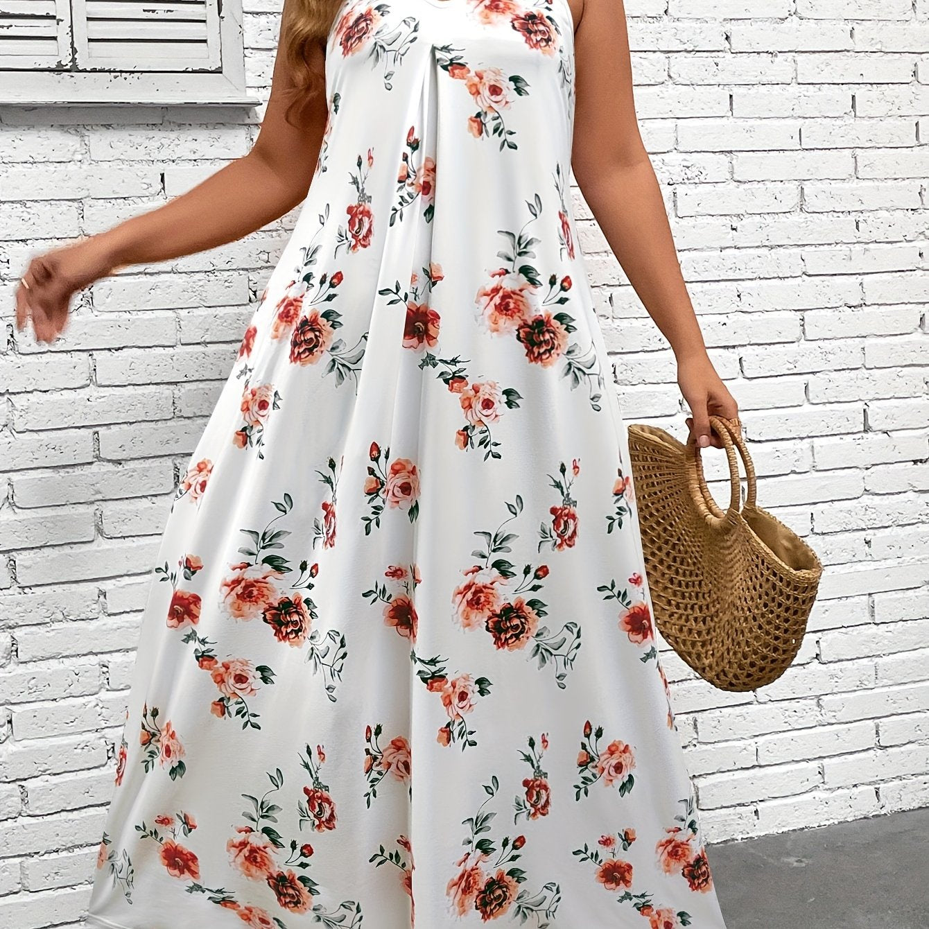  Floral Print V Neck Maxi Cami Dress