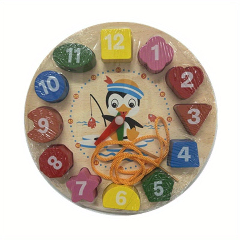 Shape Sorting Clock Teaching Time Number Blocks Puzzle Montessori Toy