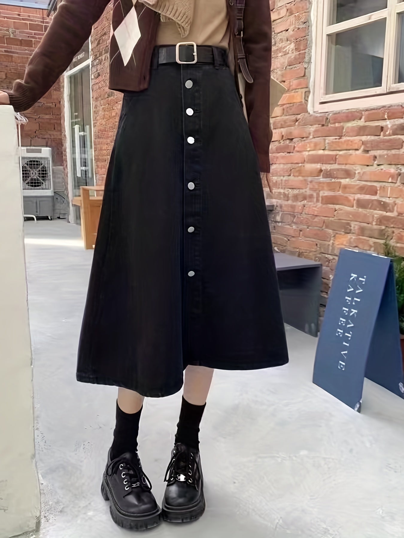 Solid Midi Denim Skirt Women's Denim Jeans