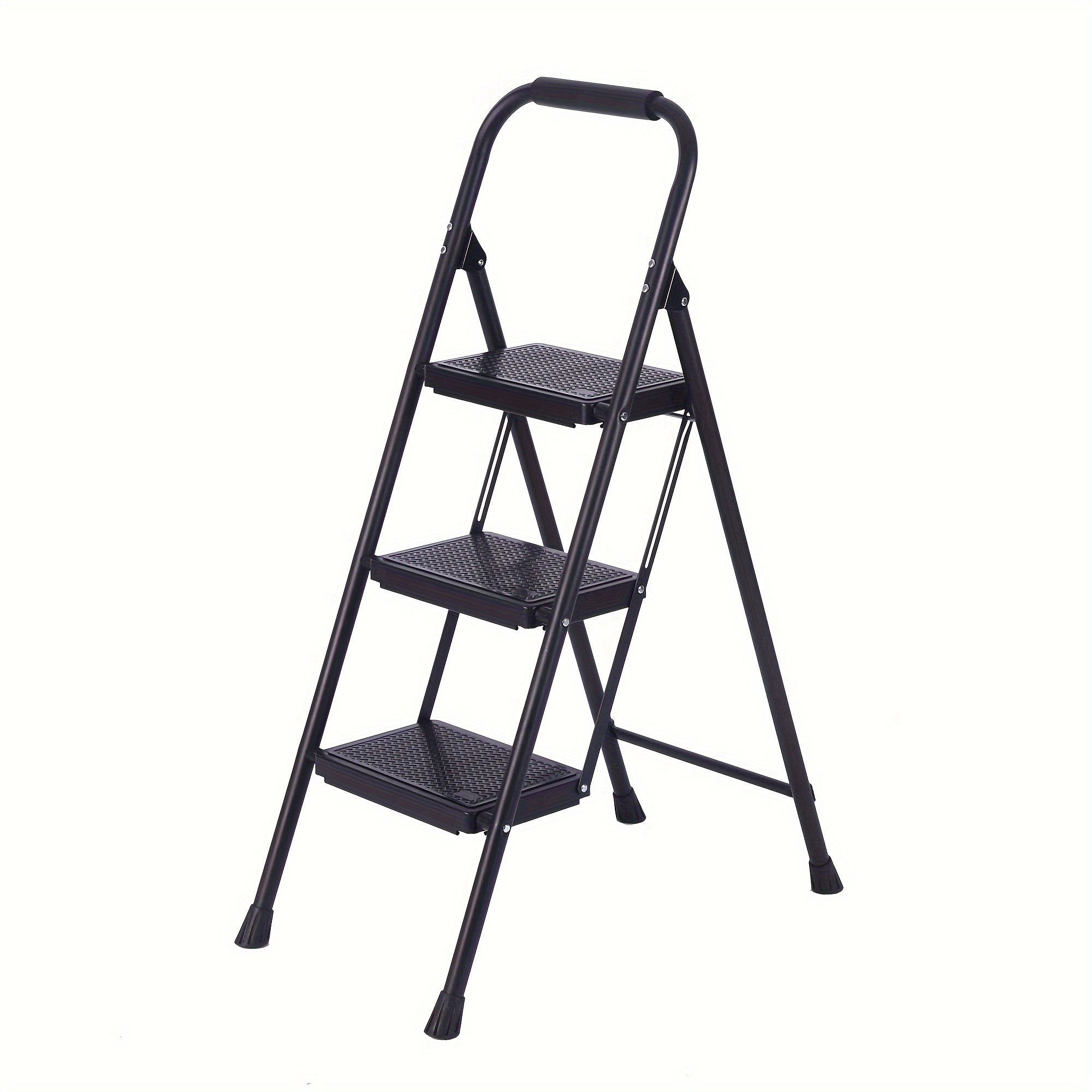 3 Step Folding Ladder Handle Non Slip Wide Treads Steel Stepstool Portable