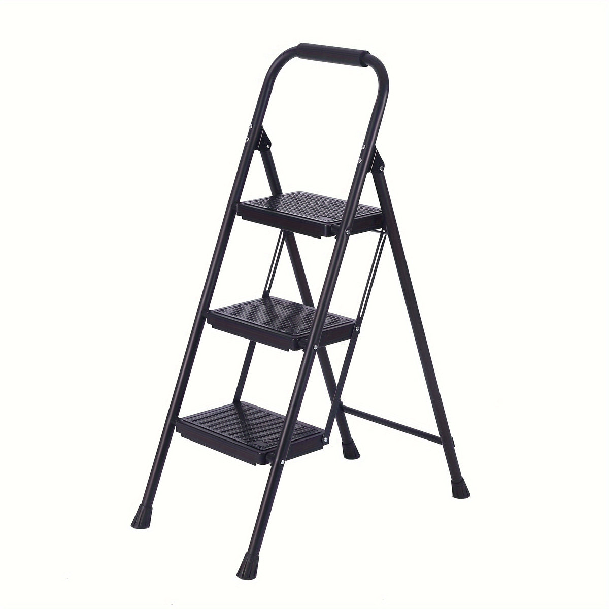 3 Step Folding Ladder Handle Non Slip Wide Treads Steel Stepstool Portable