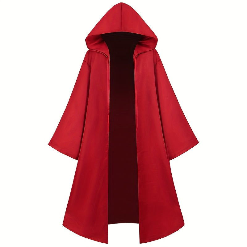 Long Hooded Cape Deep Red Costume cloak Gothic Anime Wizards