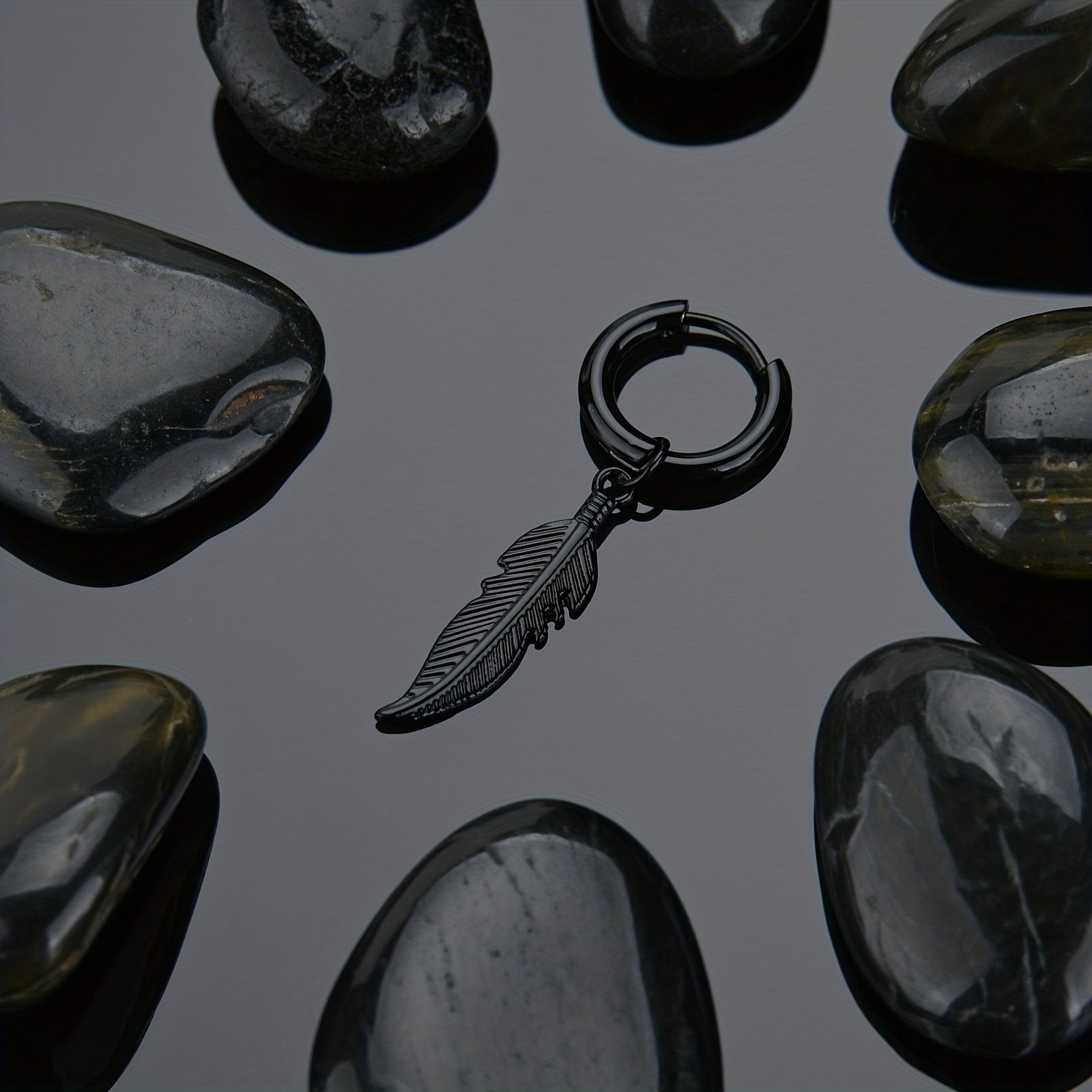 Punk Style Feather Pendant Steel Earrings