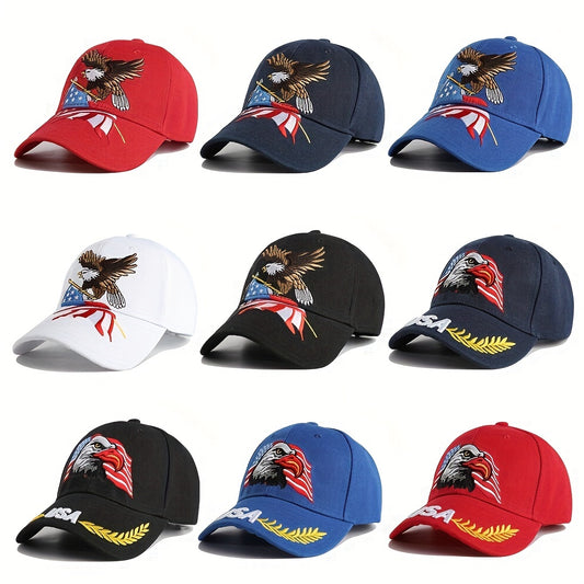 Men's Eagle & Flag Embroidered Baseball Cap, Adjustable Trucker Hat