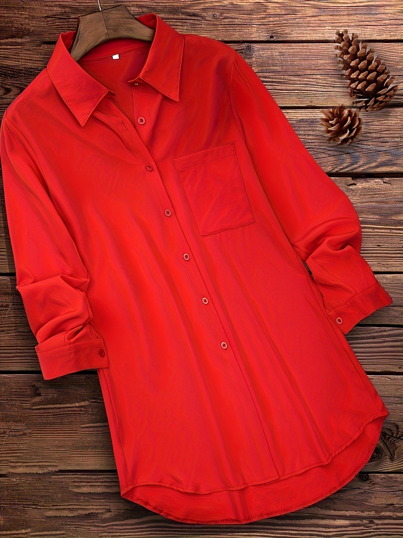  Solid Long Sleeve Button Up Collar Shirt