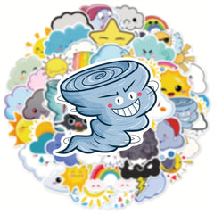 50 Weather Doodle Stickers, Waterproof Stickers for Bottles & Phone