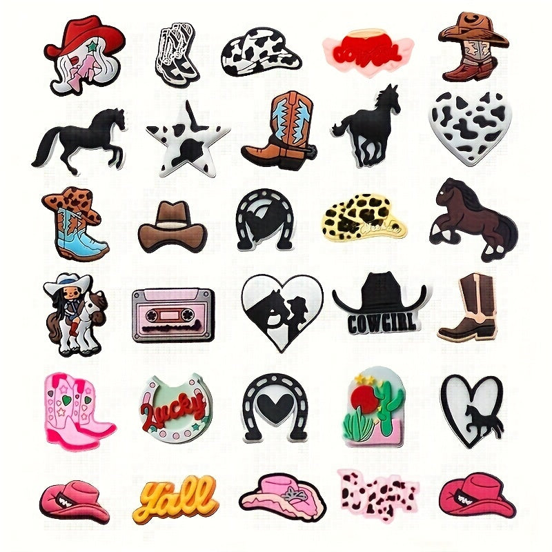 23pcs Cowboy Theme Charms For Clogs Bubble Slides Sandals