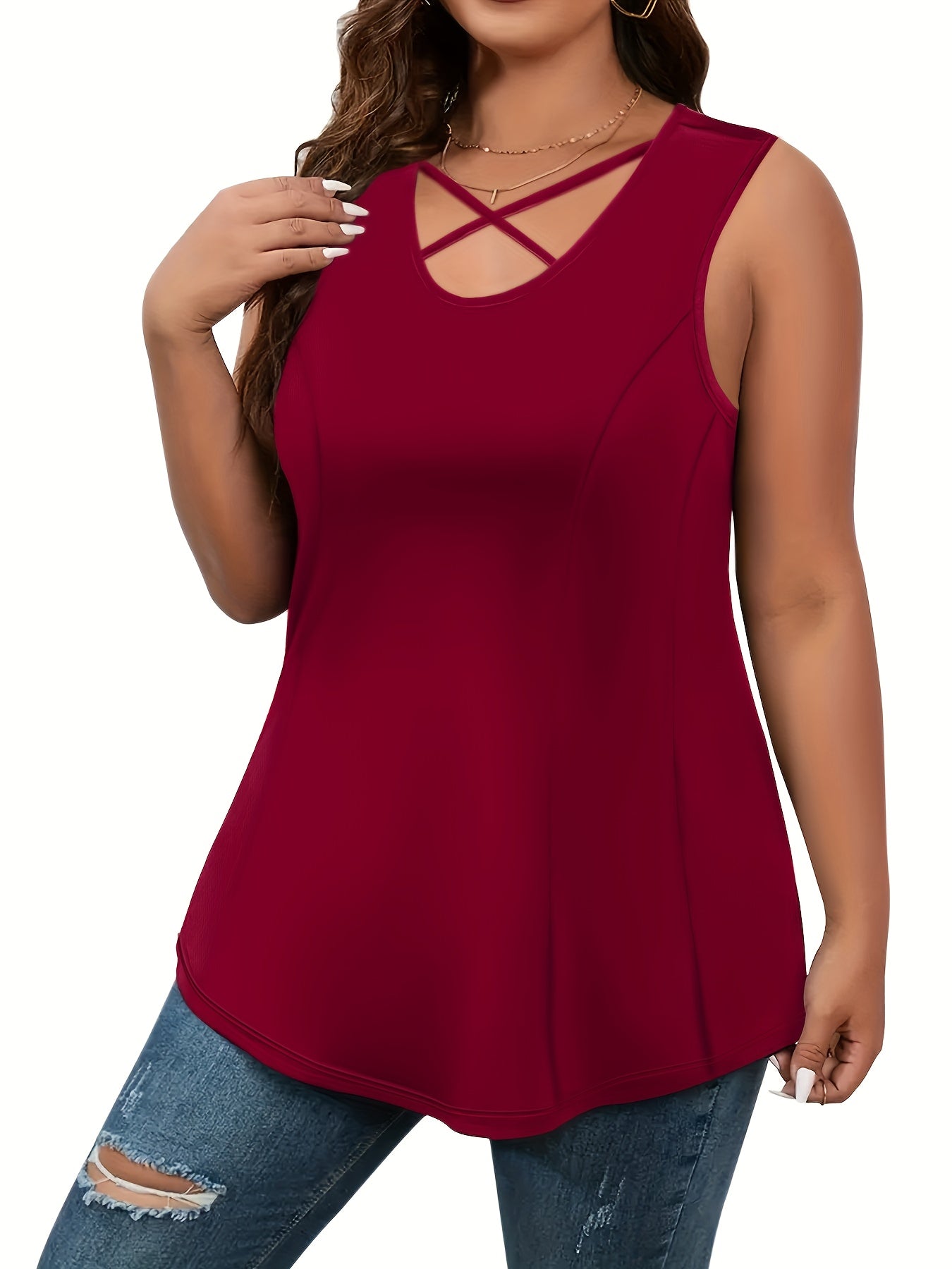  Solid Criss Cross V Neck Tank Top