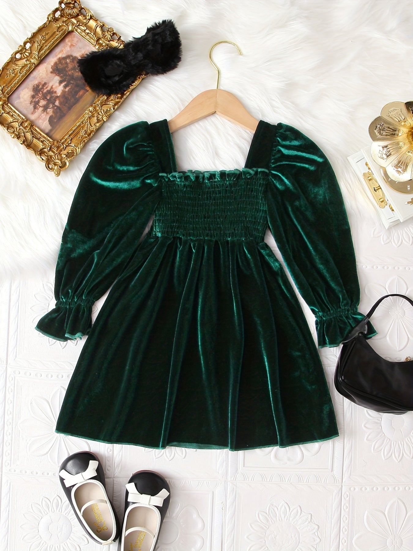 Velvet Long Sleeve Princess Party Dress for Girls