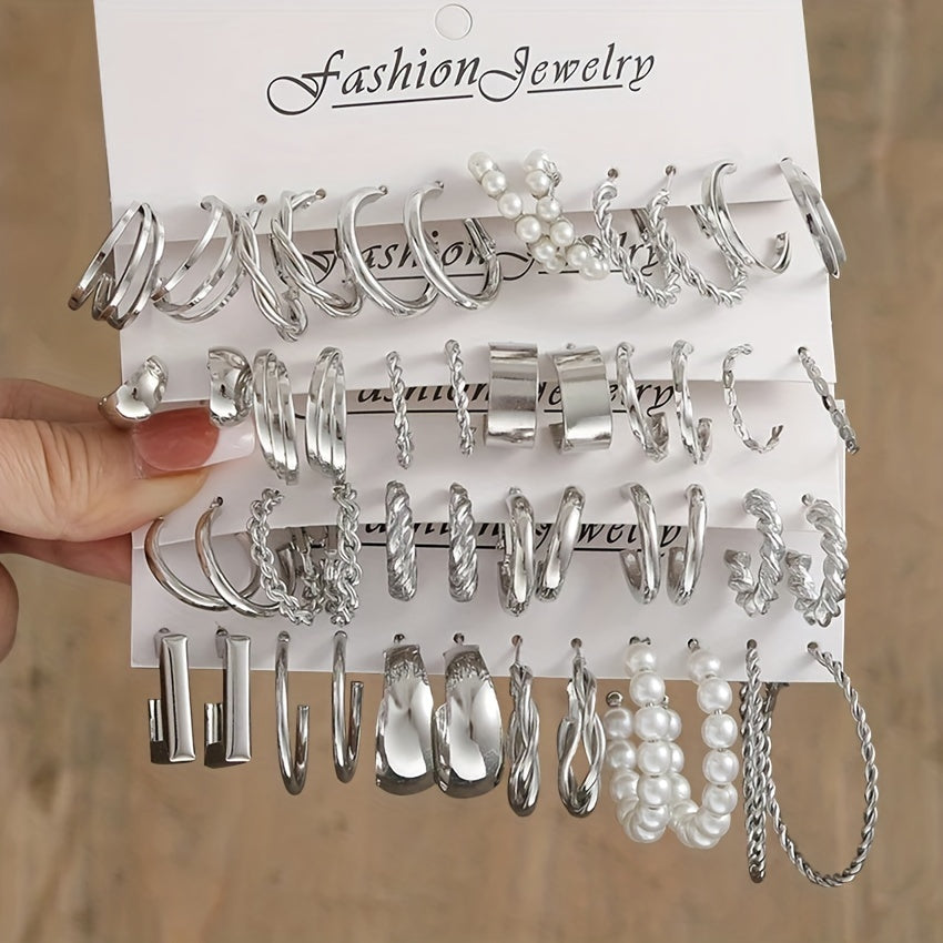 6 Pairs Chunky Geometric Hoop Earrings Set