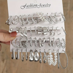 6 Pairs Chunky Geometric Hoop Earrings Set
