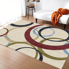 Modern Red Circle Pattern Area Rug Non Slip