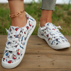 Cartoon Print Canvas Sneakers Non Slip Lace Up Skate Shoes