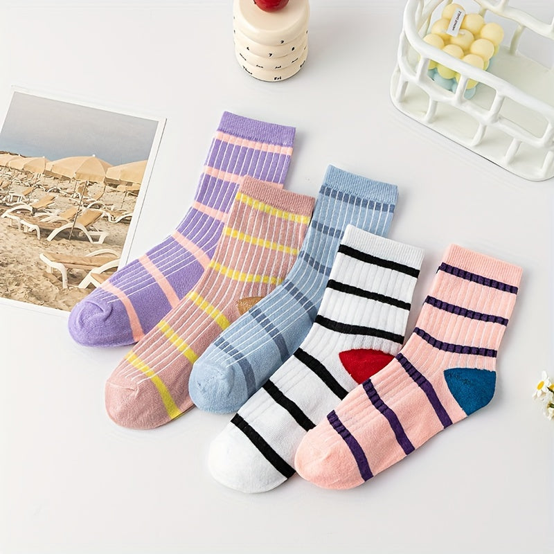 5 Pairs Stripe Print Socks Women's Mid Tube Stockings