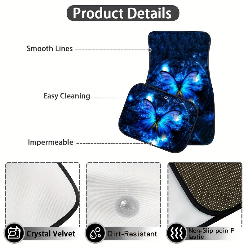 4pcs Butterfly Pattern Car Seat Cover Set Front & Rear Seat Mat Car Interior Acc