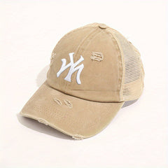 Embroidery Ponytail Trucker Hat Candy Ripped Washed Distressed Baseball Cap