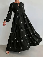  Floral Print Long Sleeve Maxi Smock Dress