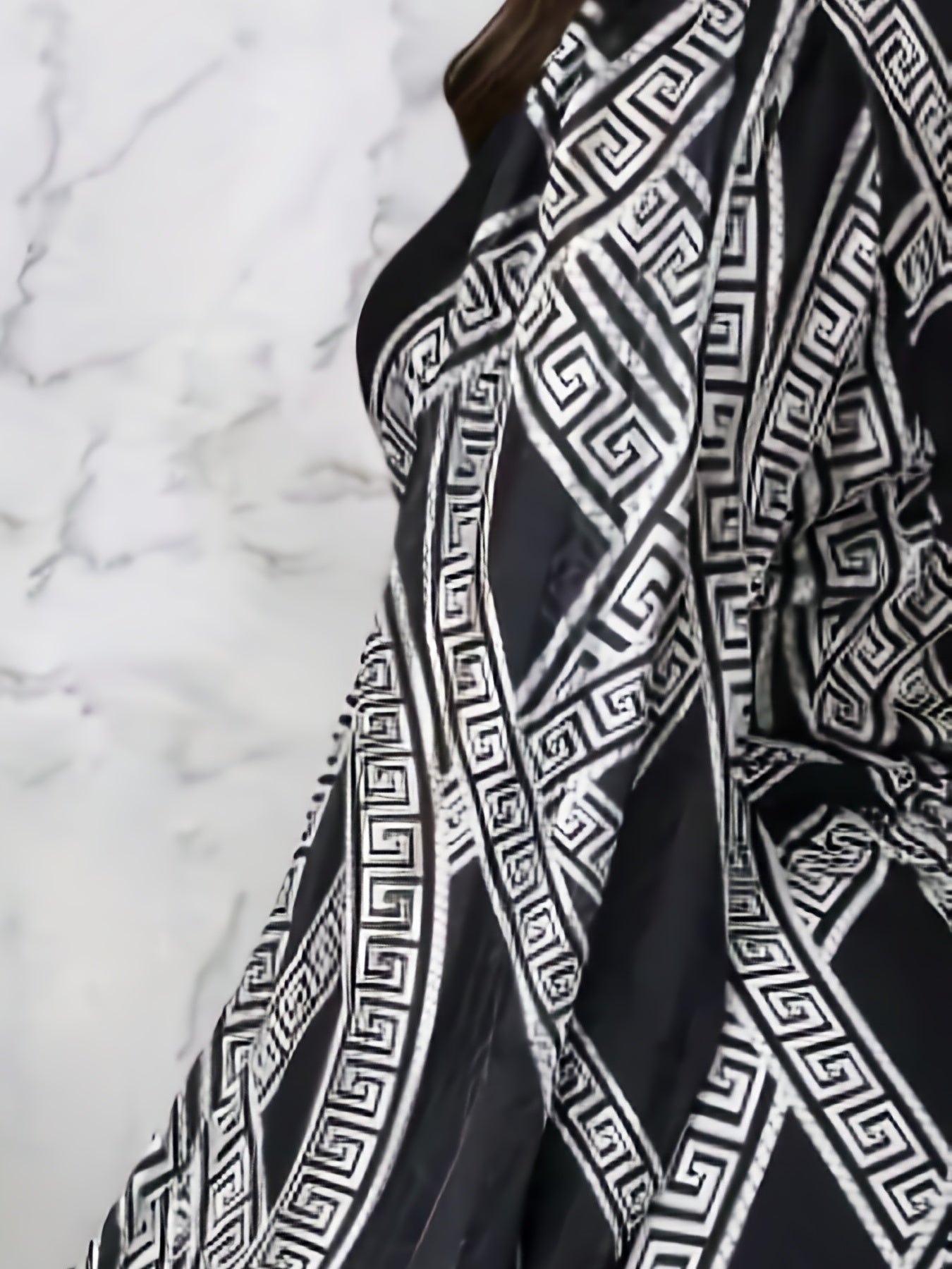  Greek Print Lantern Sleeve Jumpsuit