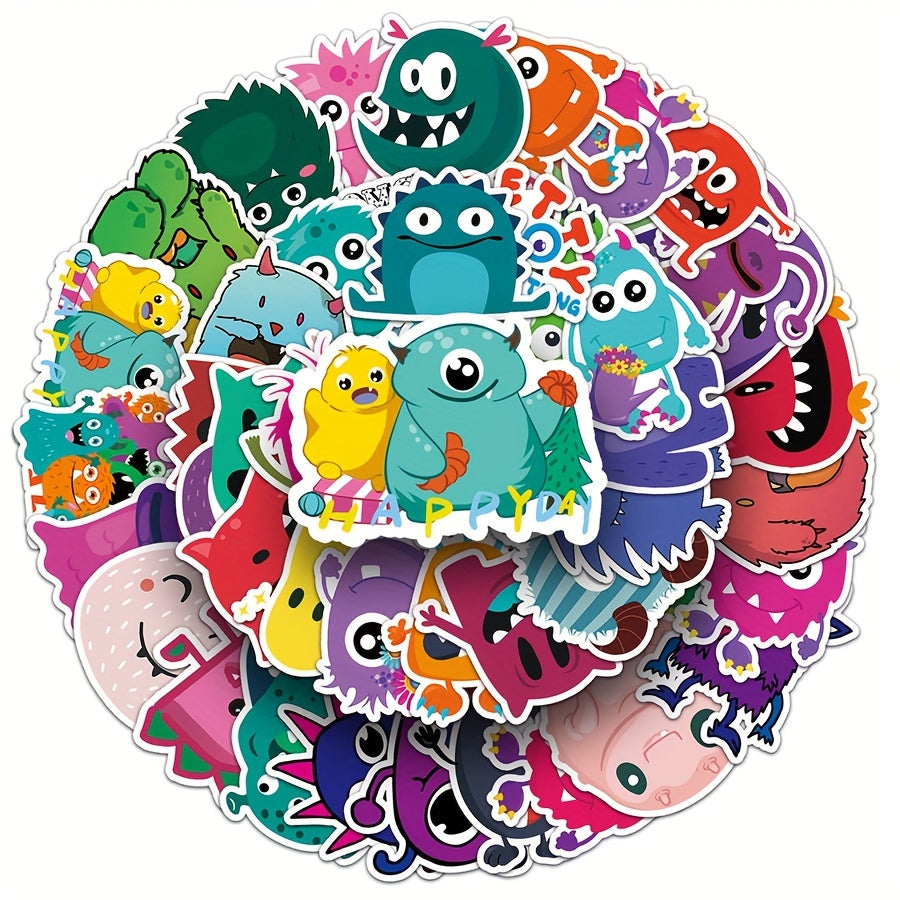50pcs Little Monster Vinyl Stickers - Fun Cartoonish Designs
